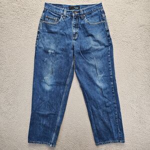 Anchor Blue Baggy Jeans Mens 33x32 Blue Denim Tapered Medium Wash‎